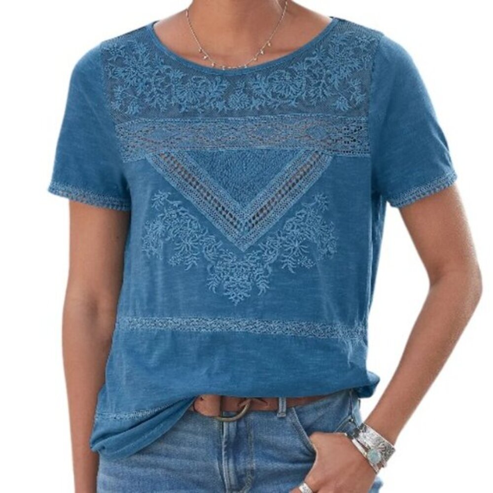 Embroidered Blue Women's Top